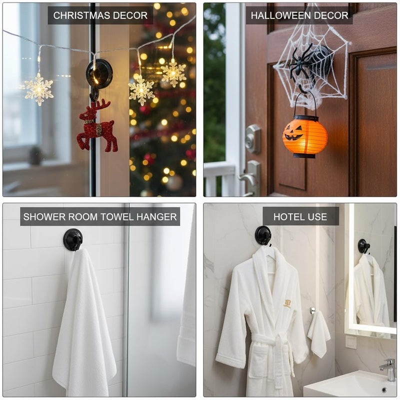 NL HOME Suction Cup Hooks, Powerful Vacuum Wreath Hangers for Glass Door or Window, Set of 4, Black - Image 5